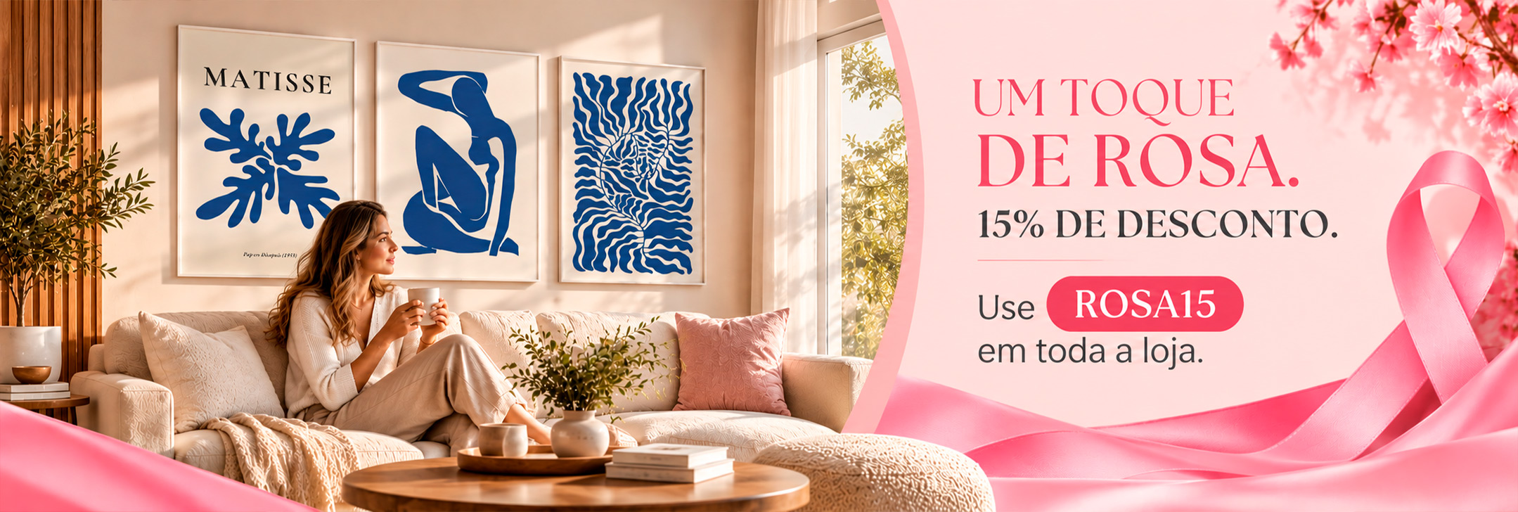 Banner promocional 15% de desconto Outubro Rosa