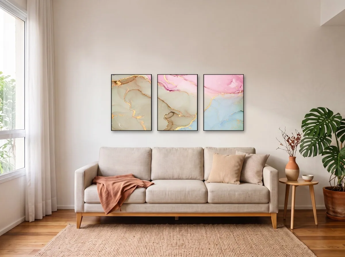 Trio 50×70 com filete preto em sala