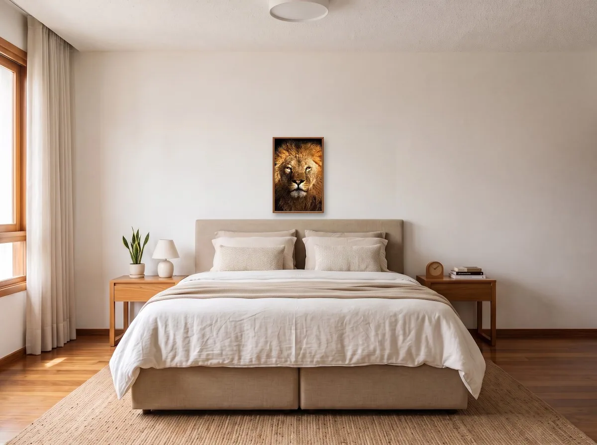 Quadro 40×60 com caixa freijó em quarto