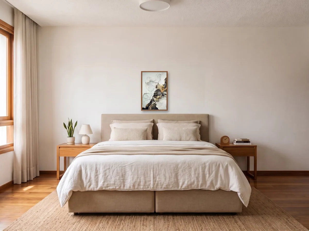 Quadro 40×60 com caixa freijó em quarto