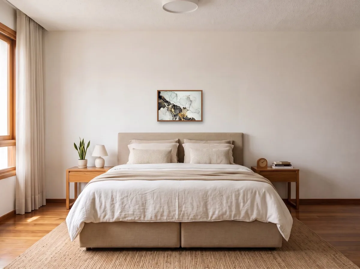 Quadro 40×60 com caixa freijó em quarto