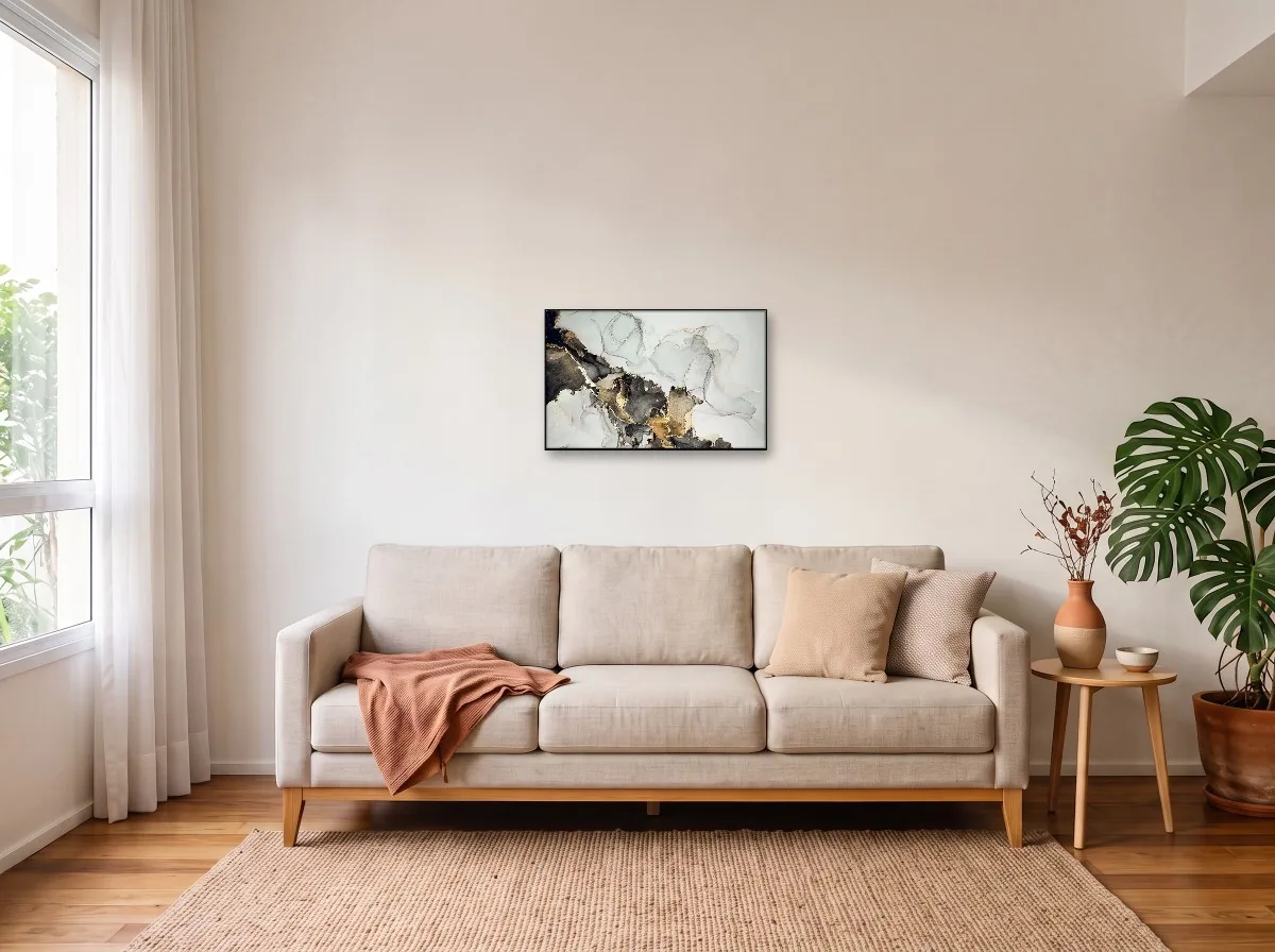 Quadro 50×70 com filete preto em sala