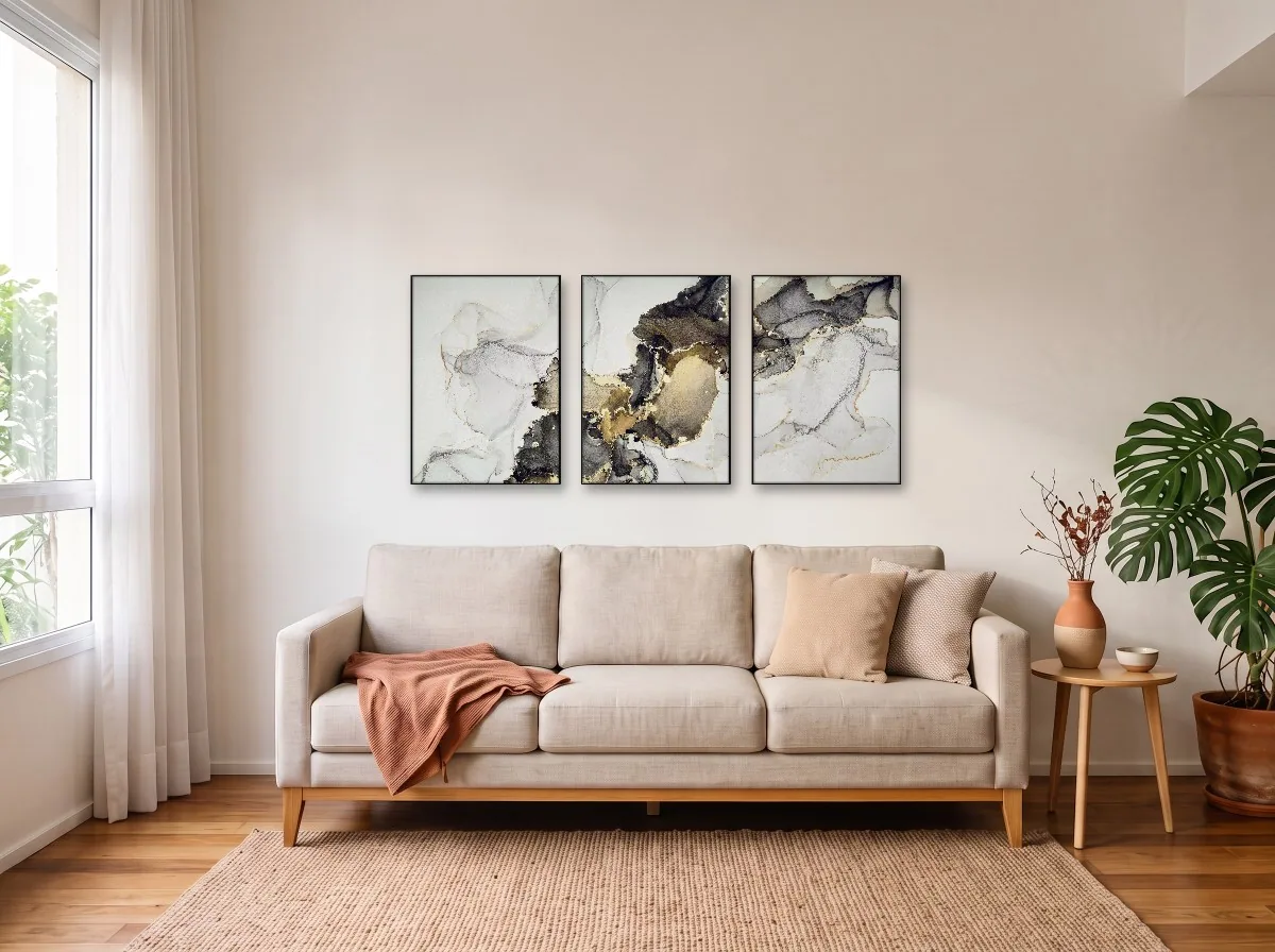 Trio 50×70 com filete preto em sala