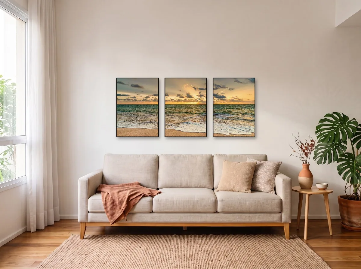 Trio 50×70 com filete preto em sala
