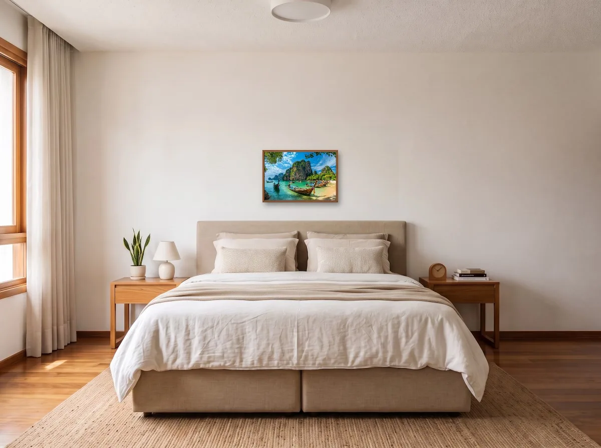 Quadro 40×60 com caixa freijó em quarto