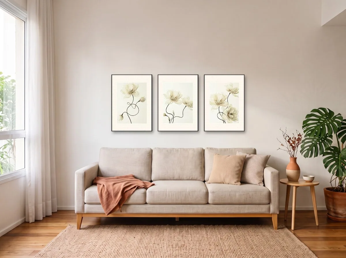 Trio 50×70 com filete preto em sala