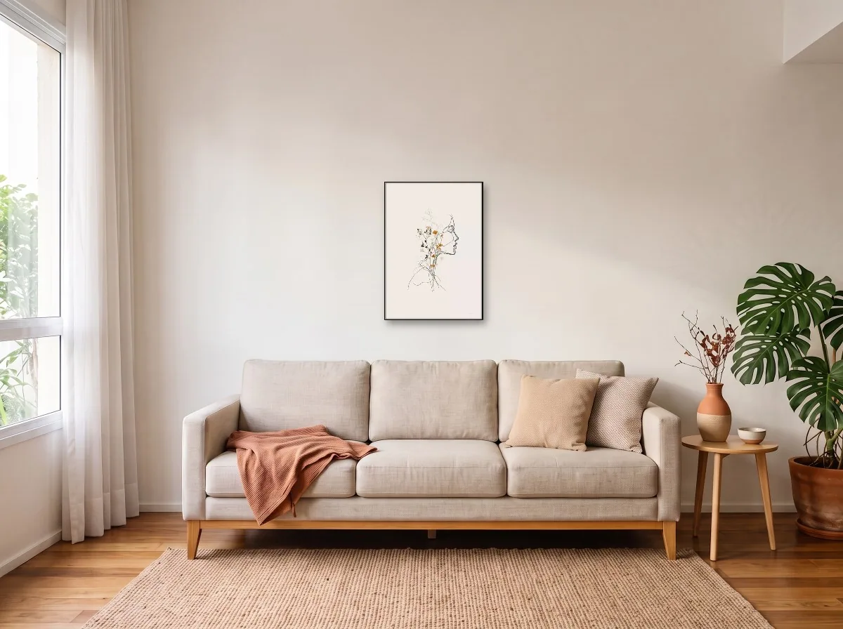 Quadro 50×70 com filete preto em sala