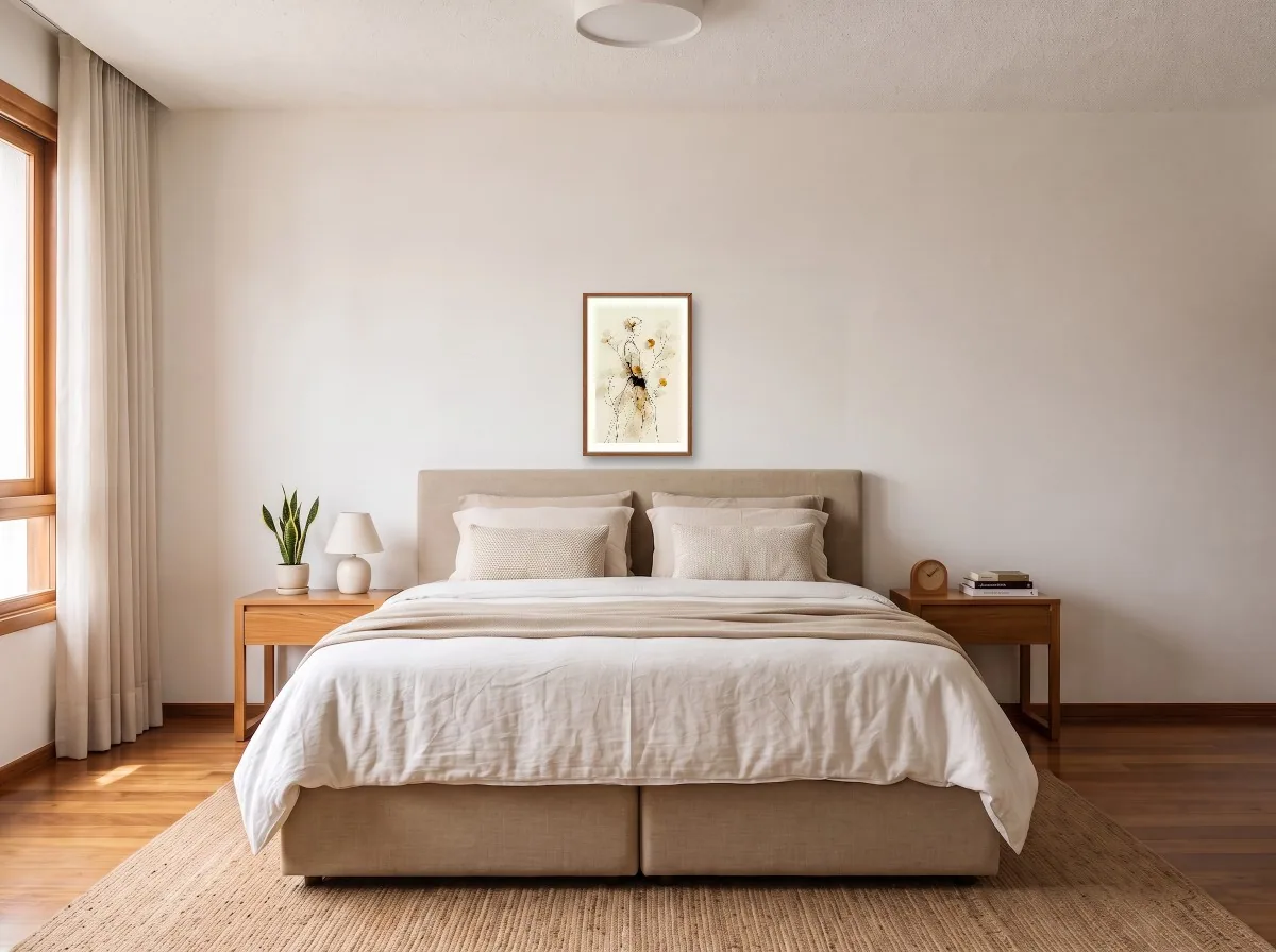 Quadro 40×60 com caixa freijó em quarto