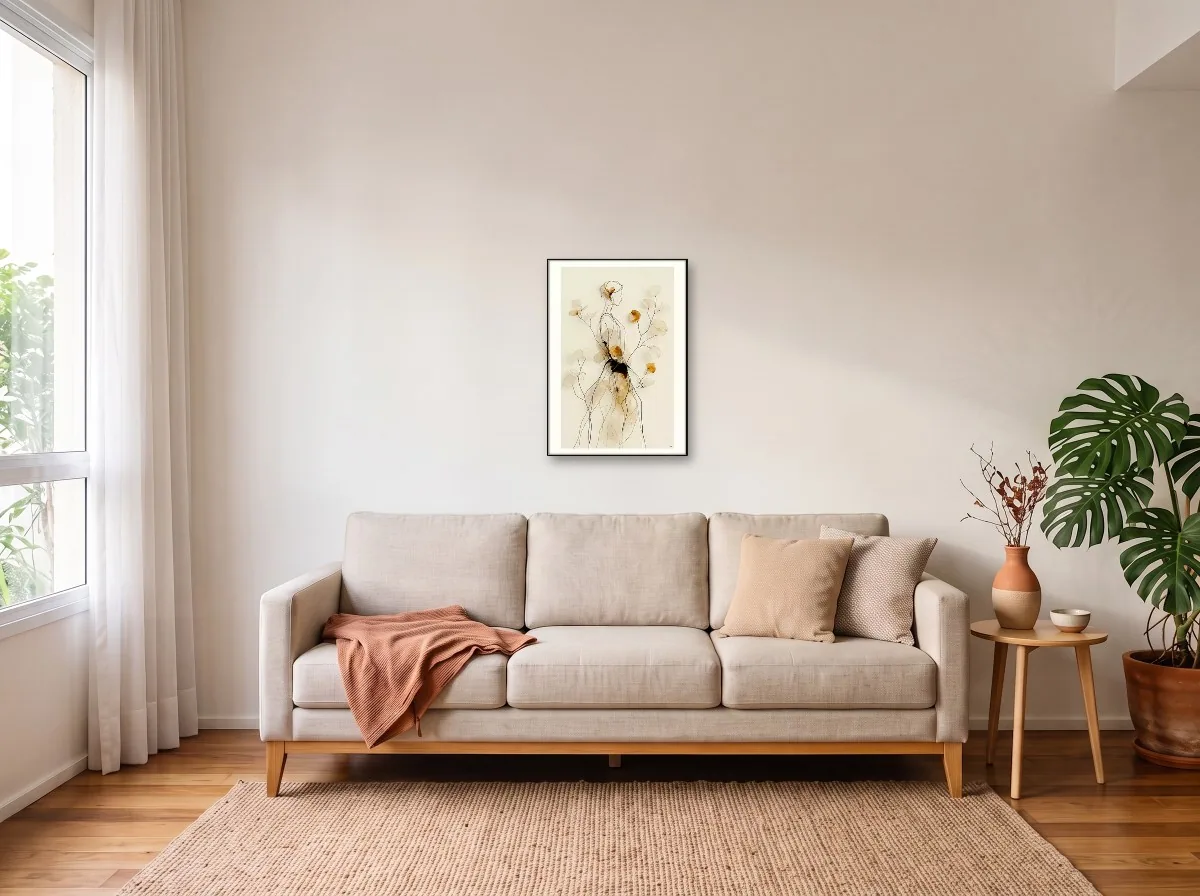 Quadro 50×70 com filete preto em sala