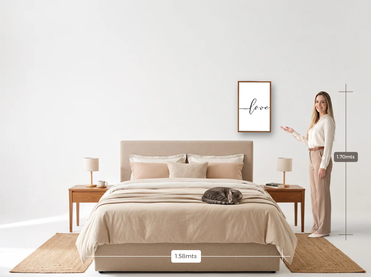 Quadro 40×60 · Caixa · freijó · Quarto · cama queen