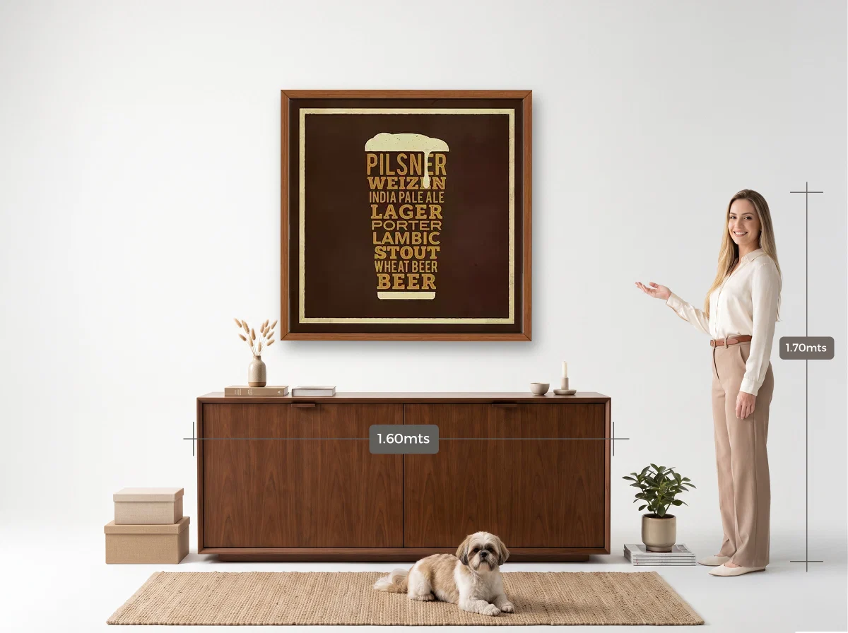 Quadro 100×100 · Caixa · freijó · Hall · aparador de 1,60 m