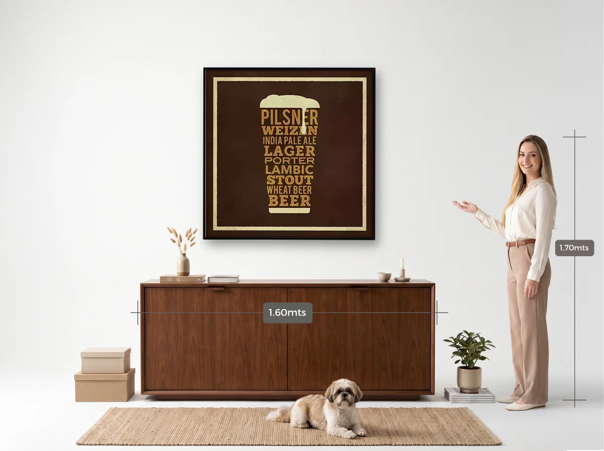 Quadro 100×100 · Filete · preta · Hall · aparador de 1,60 m