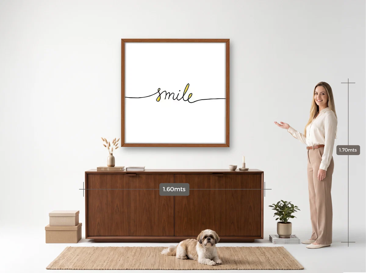 Quadro 100×100 · Caixa · freijó · Hall · aparador de 1,60 m