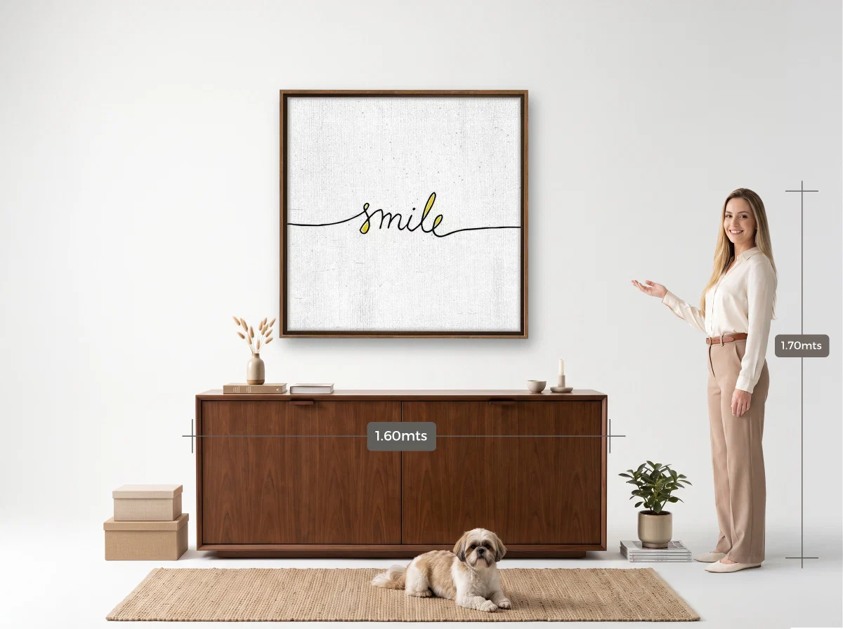 Quadro 100×100 · Flutuante · tabaco · Hall · aparador de 1,60 m