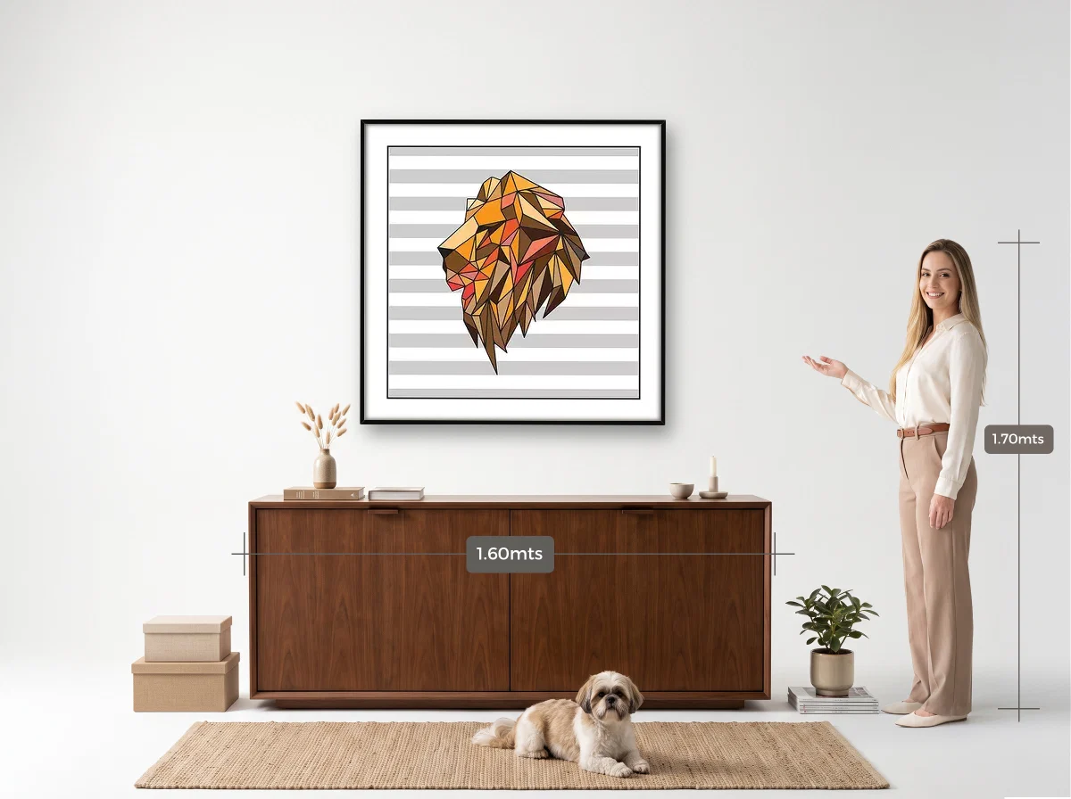Quadro 100×100 · Filete · preta · Hall · aparador de 1,60 m