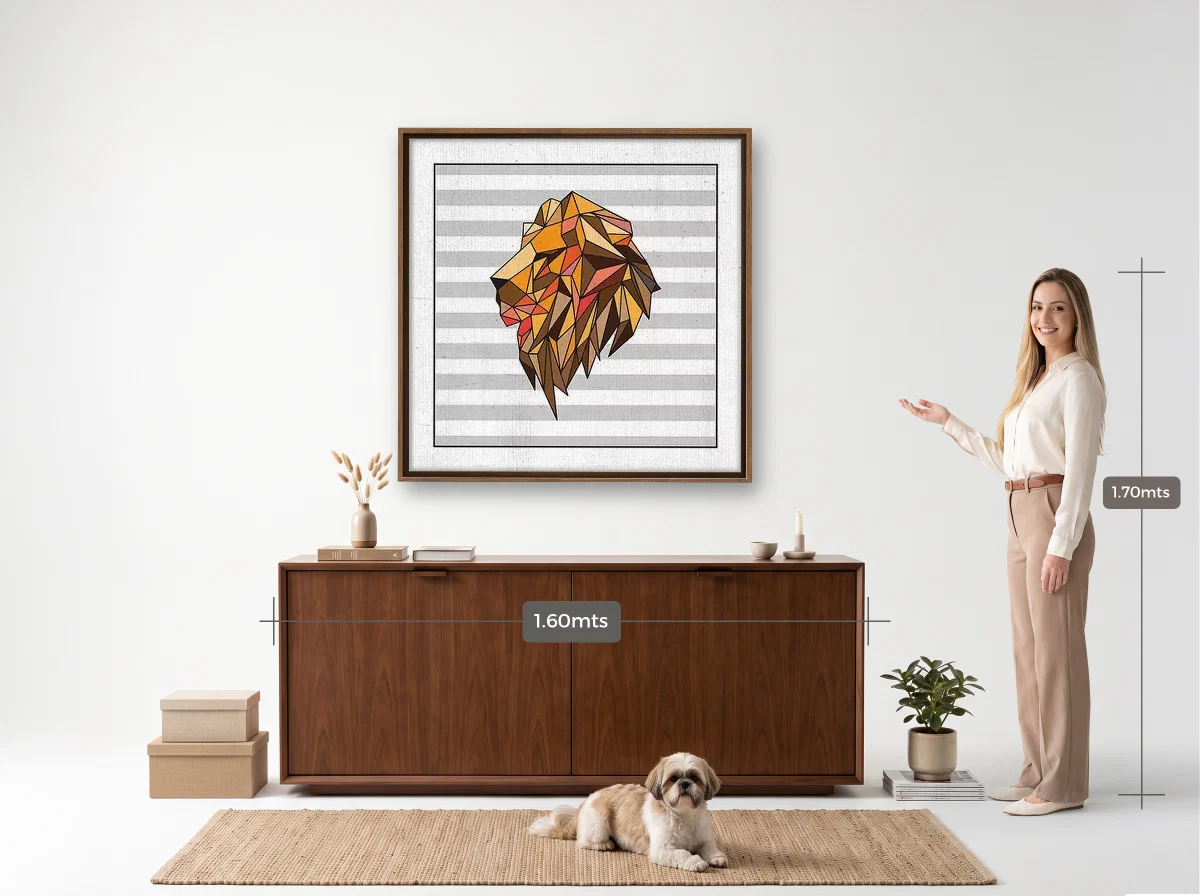 Quadro 100×100 · Flutuante · tabaco · Hall · aparador de 1,60 m
