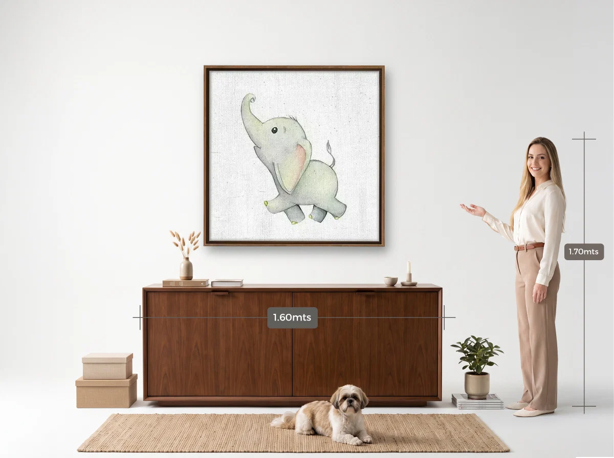 Quadro 100×100 · Flutuante · tabaco · Hall · aparador de 1,60 m