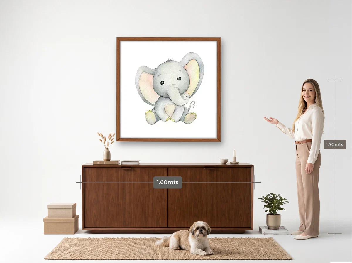 Quadro 100×100 · Caixa · freijó · Hall · aparador de 1,60 m