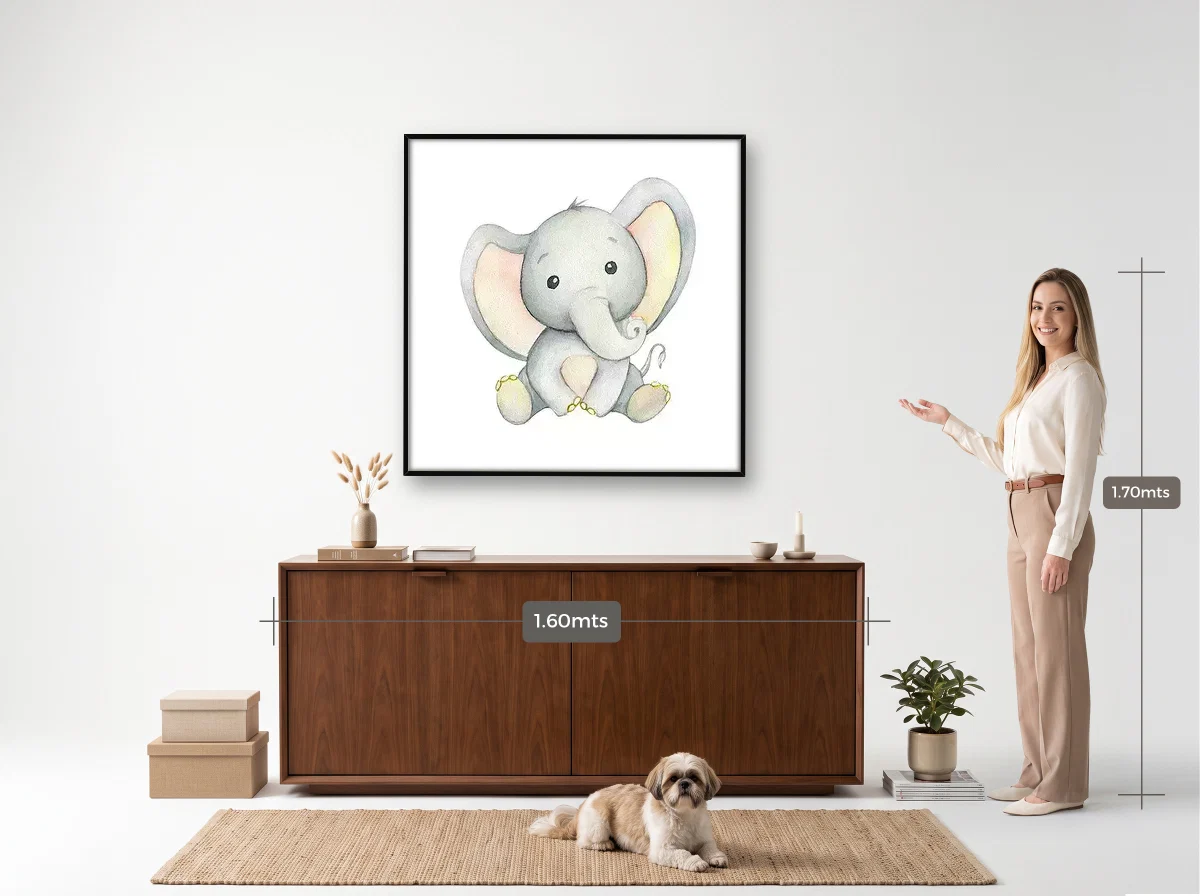 Quadro 100×100 · Filete · preta · Hall · aparador de 1,60 m