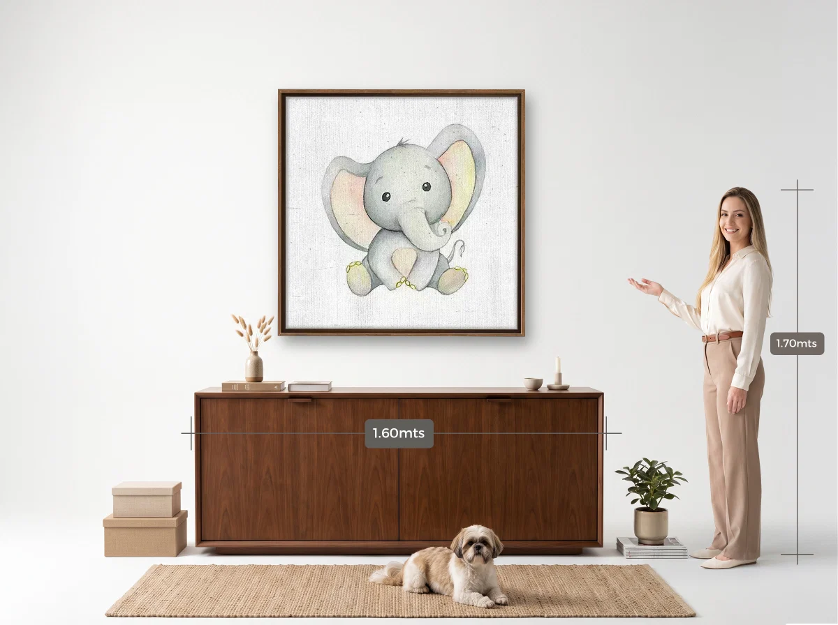 Quadro 100×100 · Flutuante · tabaco · Hall · aparador de 1,60 m