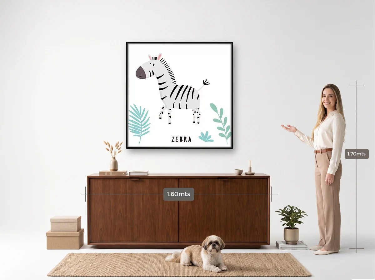 Quadro 100×100 · Filete · preta · Hall · aparador de 1,60 m