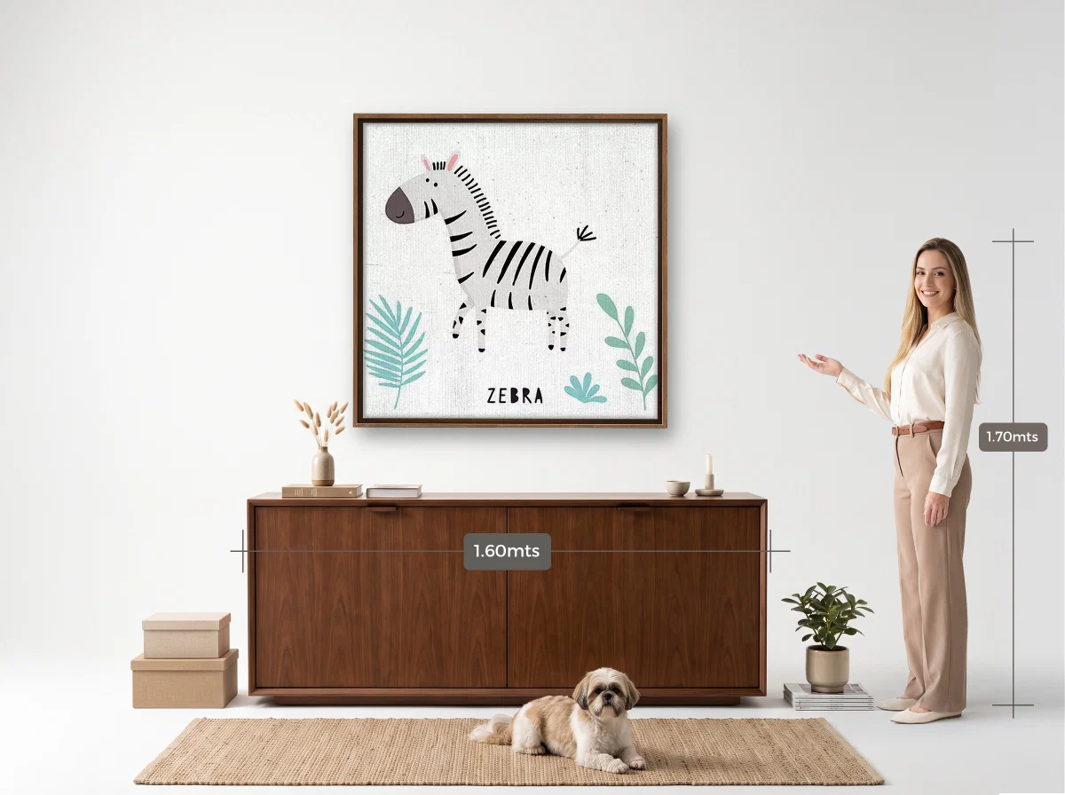 Quadro 100×100 · Flutuante · tabaco · Hall · aparador de 1,60 m