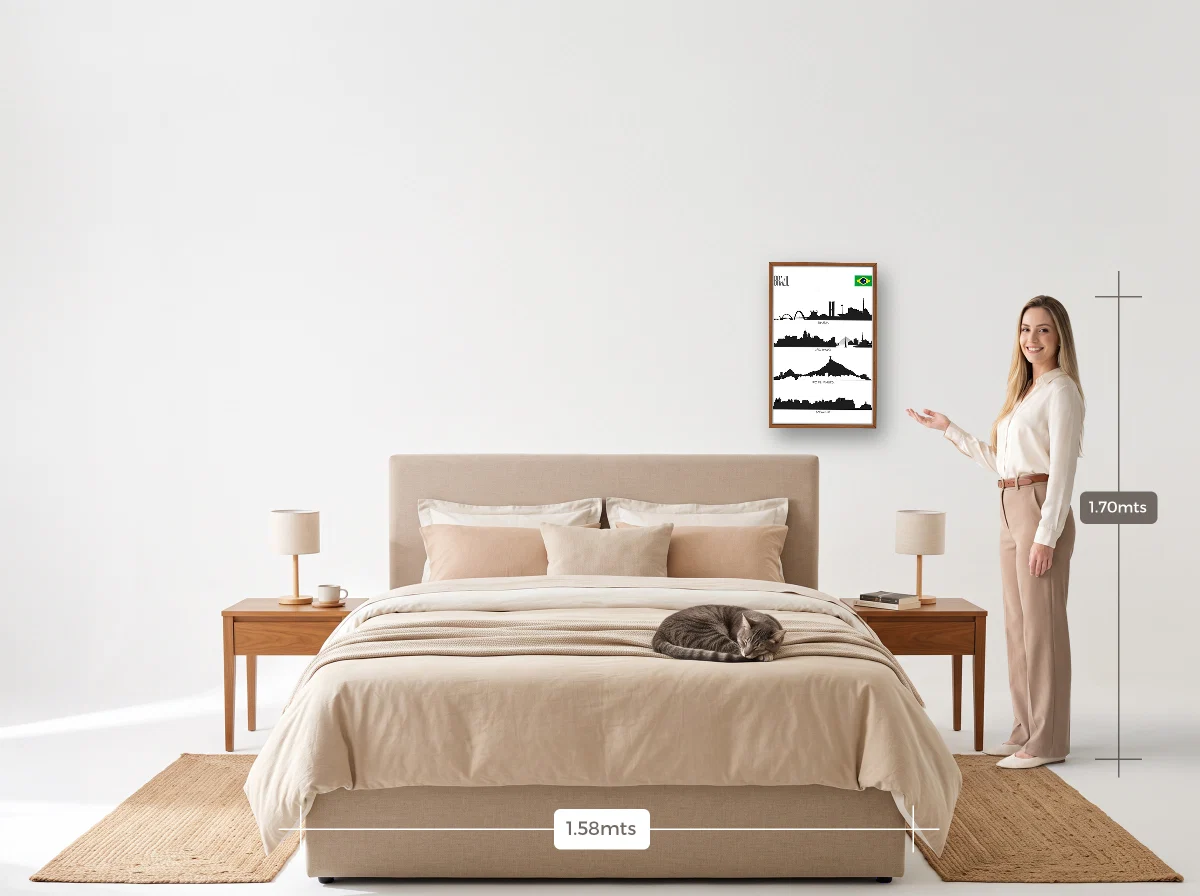 Quadro 40×60 · Caixa · freijó · Quarto · cama queen