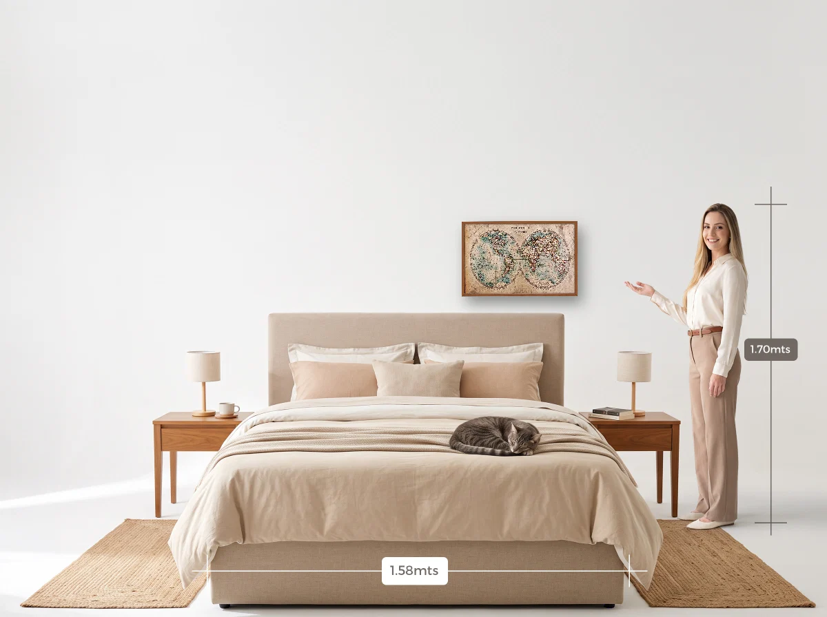 Quadro 40×60 · Caixa · freijó · Quarto · cama queen
