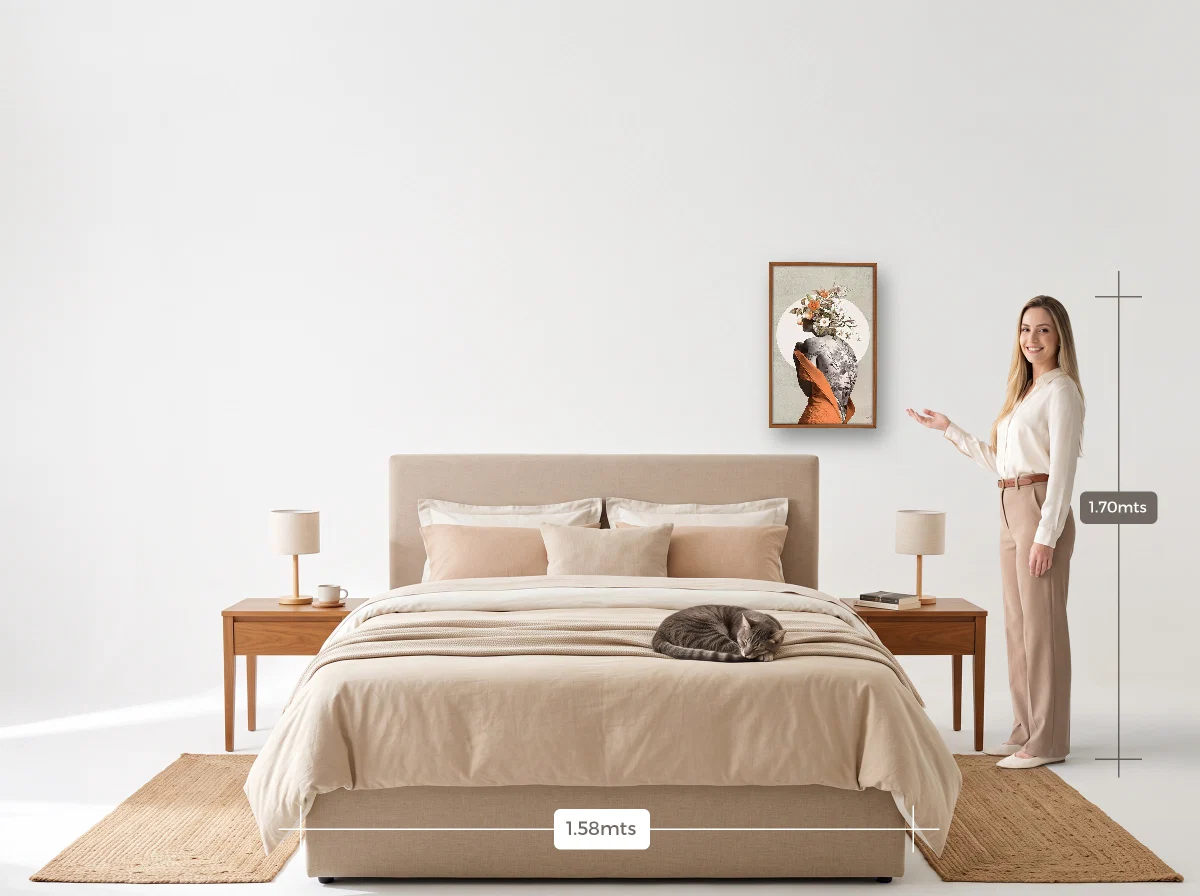 Quadro 40×60 · Caixa · freijó · Quarto · cama queen