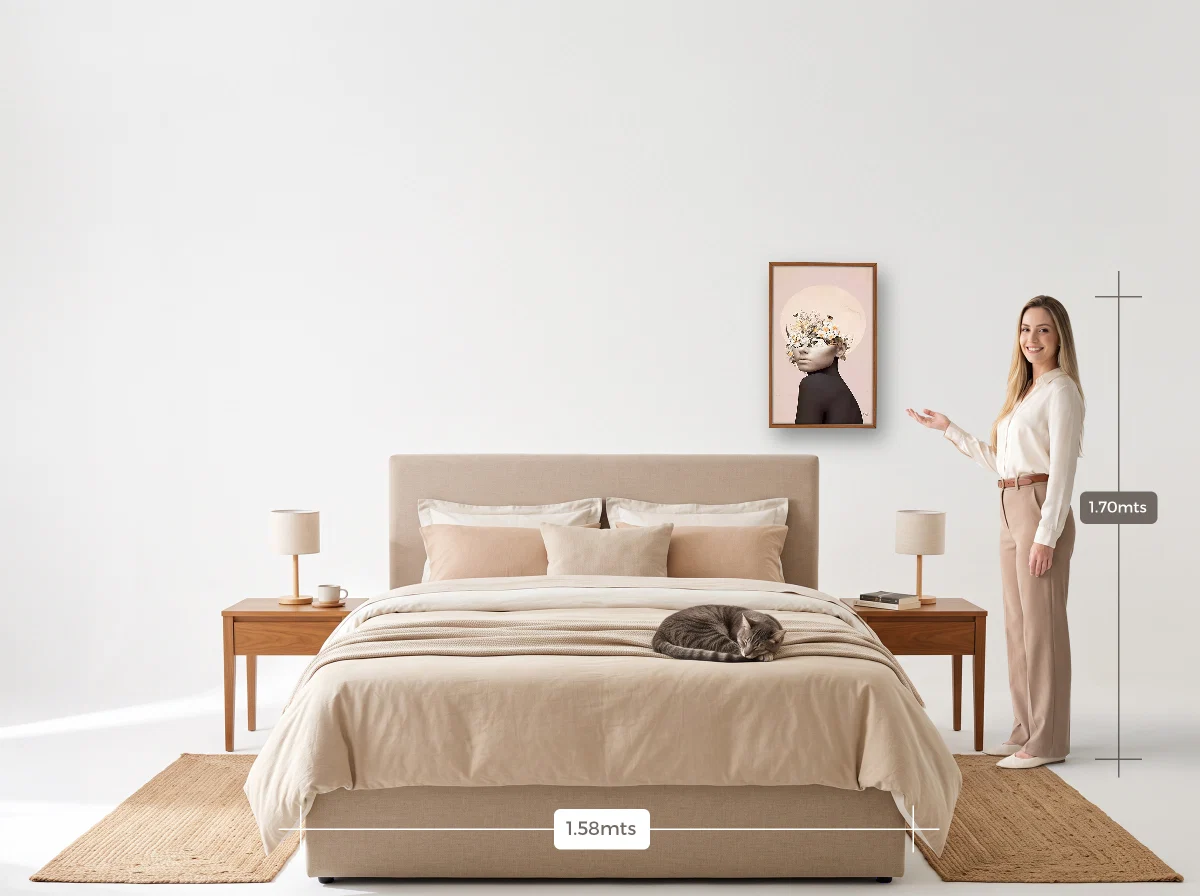 Quadro 40×60 · Caixa · freijó · Quarto · cama queen
