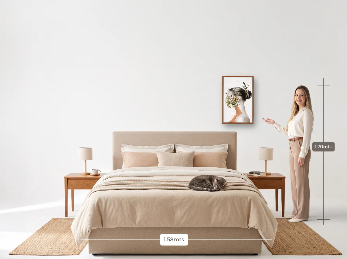 Quadro 40×60 · Caixa · freijó · Quarto · cama queen
