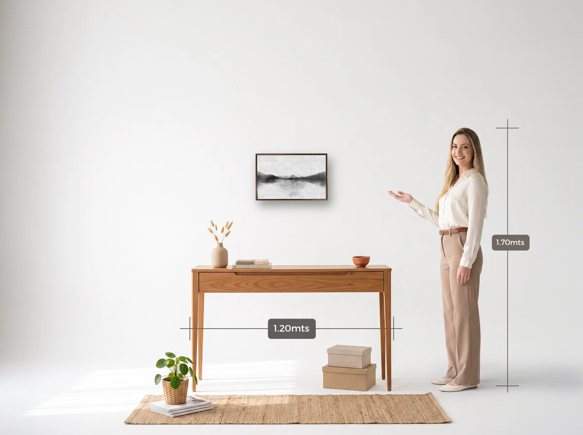 Quadro 30×45 · Flutuante · tabaco · Hall · aparador de 1,20 m
