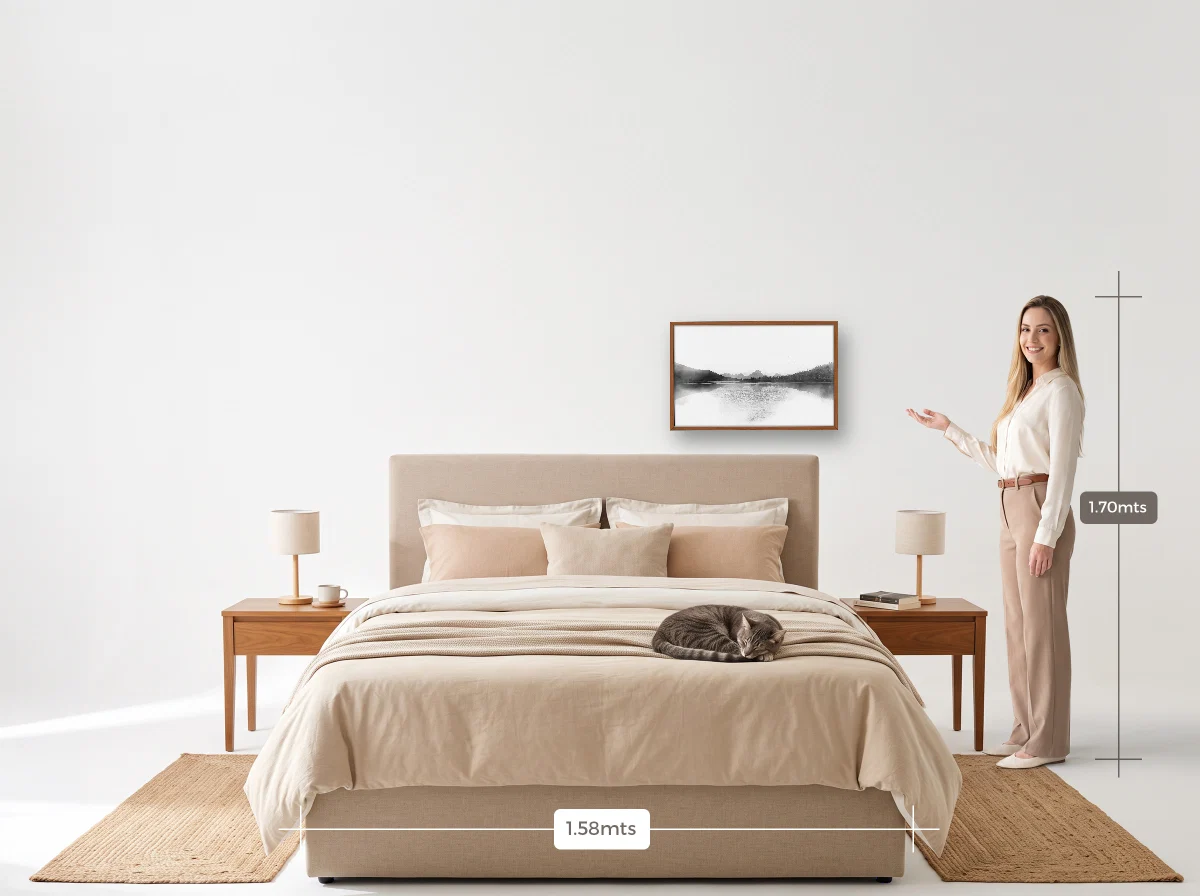 Quadro 40×60 · Caixa · freijó · Quarto · cama queen