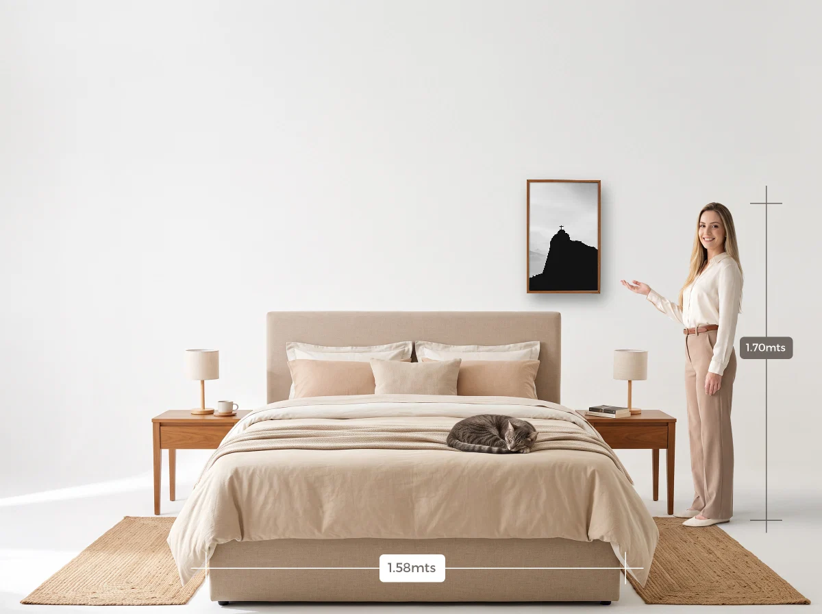 Quadro 40×60 · Caixa · freijó · Quarto · cama queen