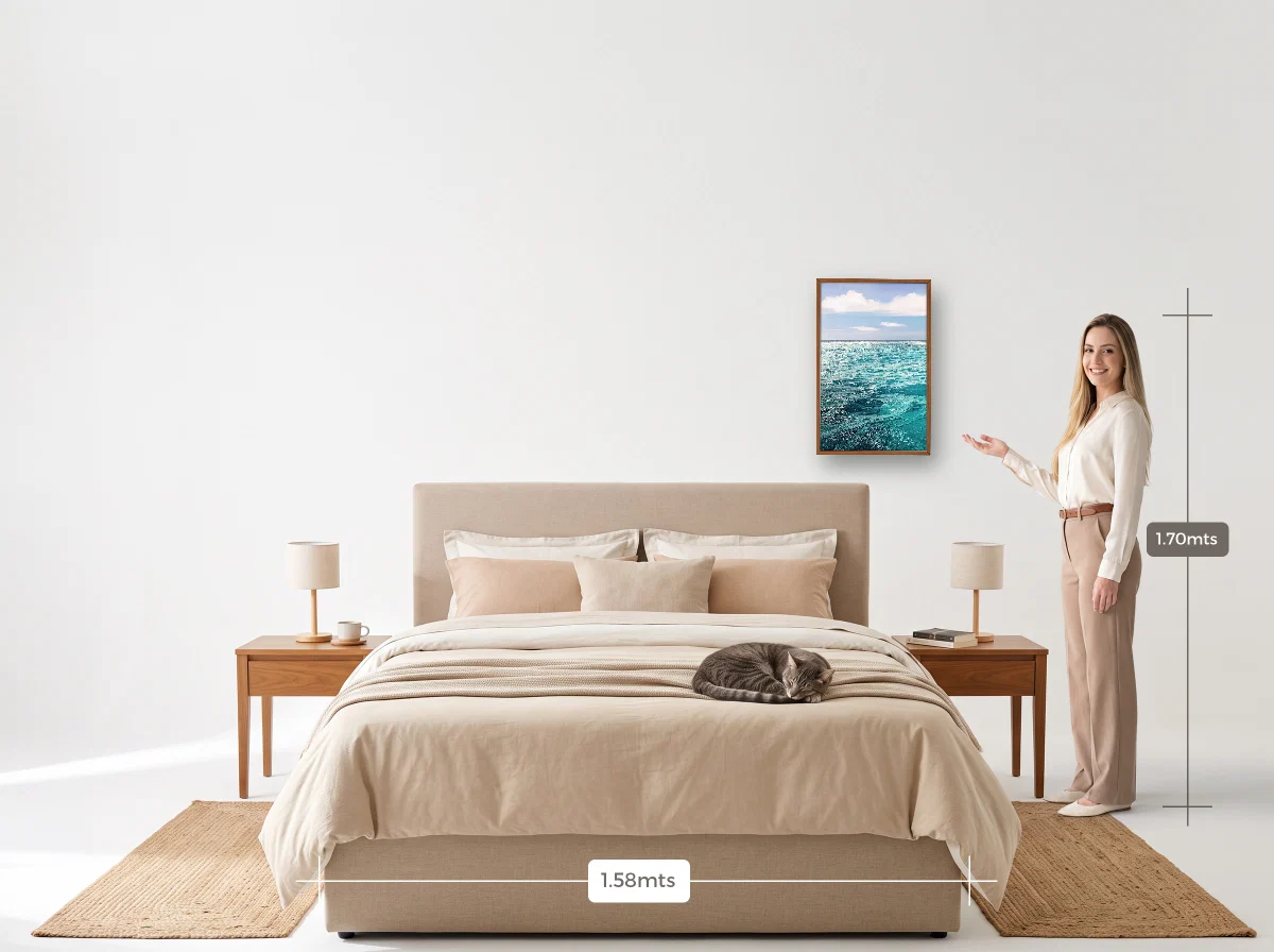 Quadro 40×60 · Caixa · freijó · Quarto · cama queen
