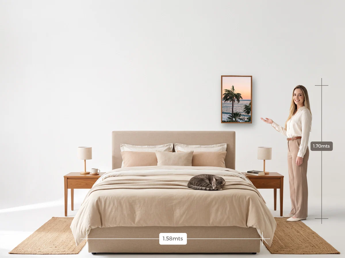 Quadro 40×60 · Caixa · freijó · Quarto · cama queen