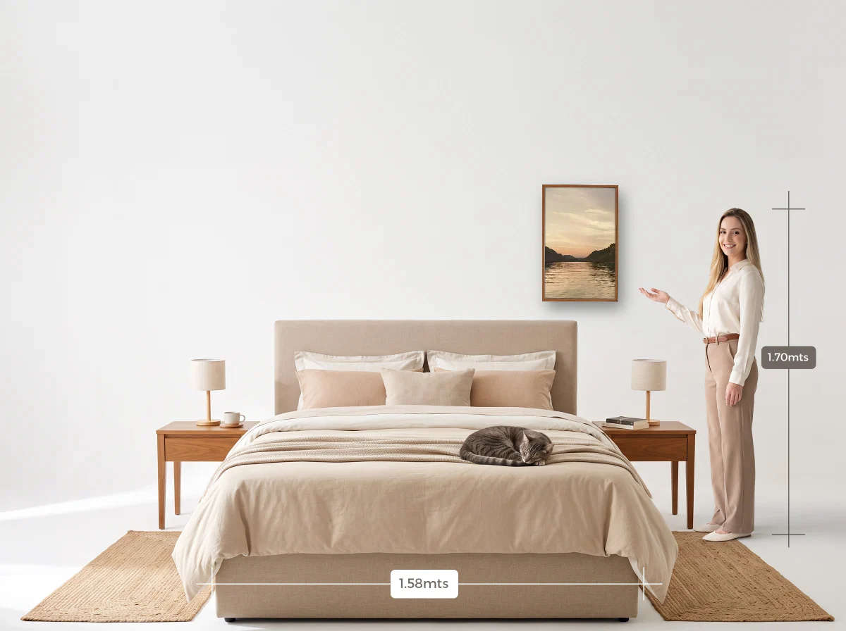 Quadro 40×60 · Caixa · freijó · Quarto · cama queen