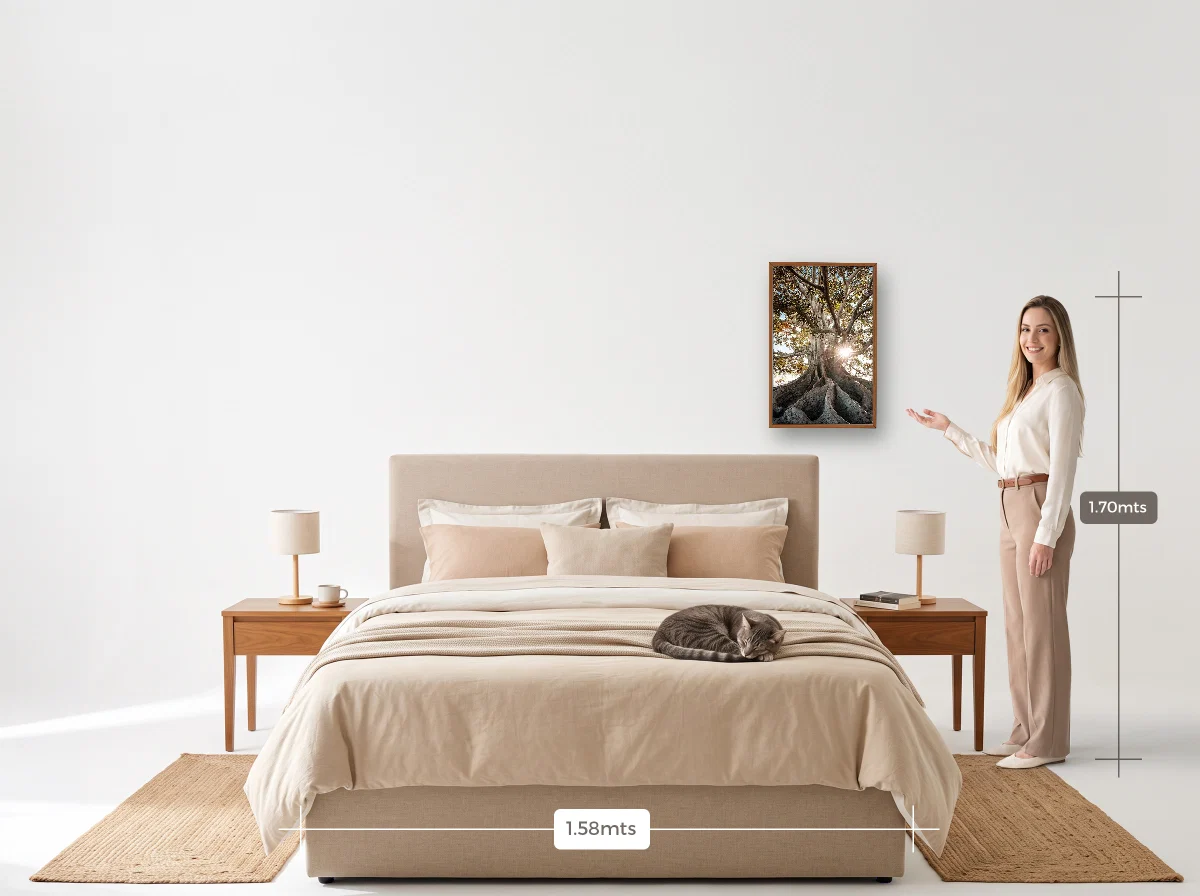Quadro 40×60 · Caixa · freijó · Quarto · cama queen