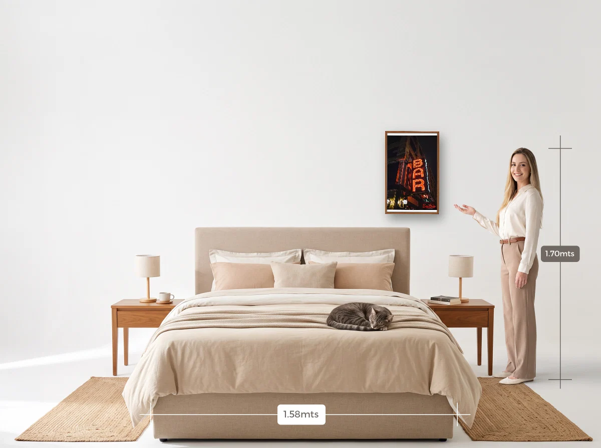 Quadro 40×60 · Caixa · freijó · Quarto · cama queen