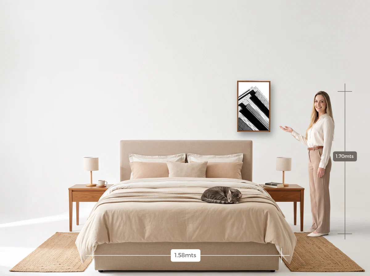 Quadro 40×60 · Caixa · freijó · Quarto · cama queen