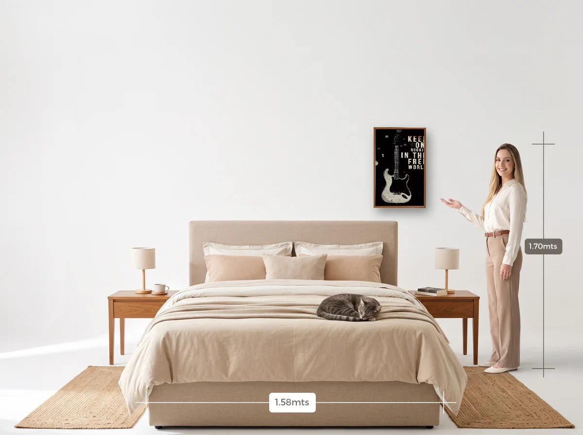 Quadro 40×60 · Caixa · freijó · Quarto · cama queen