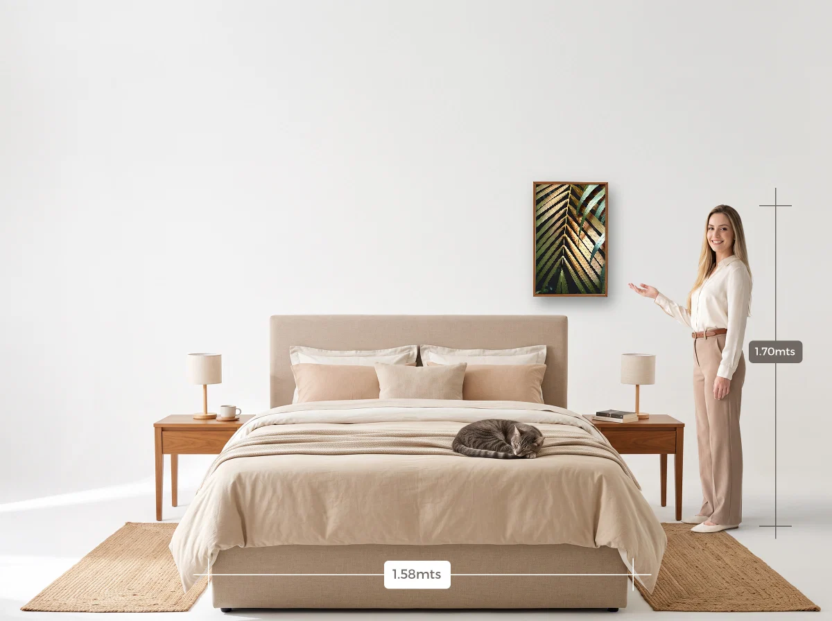Quadro 40×60 · Caixa · freijó · Quarto · cama queen