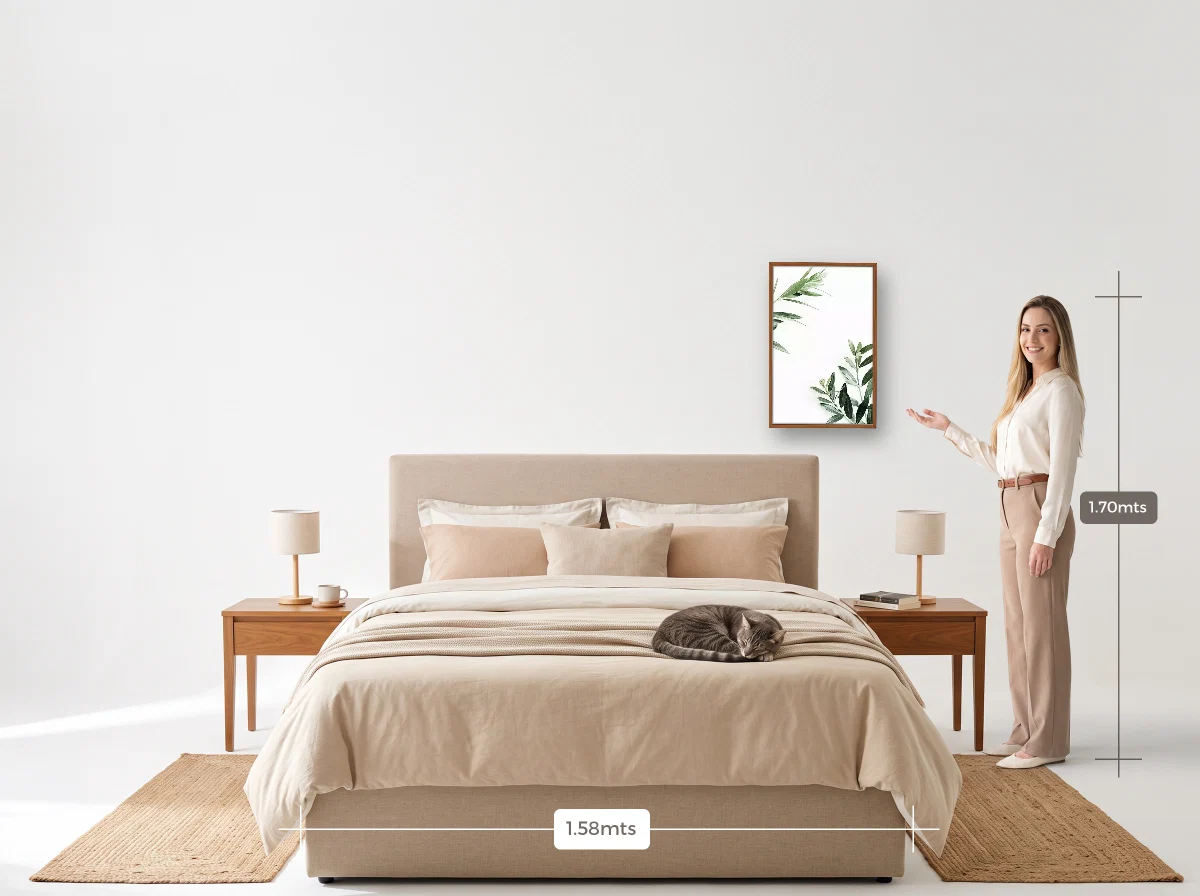 Quadro 40×60 · Caixa · freijó · Quarto · cama queen