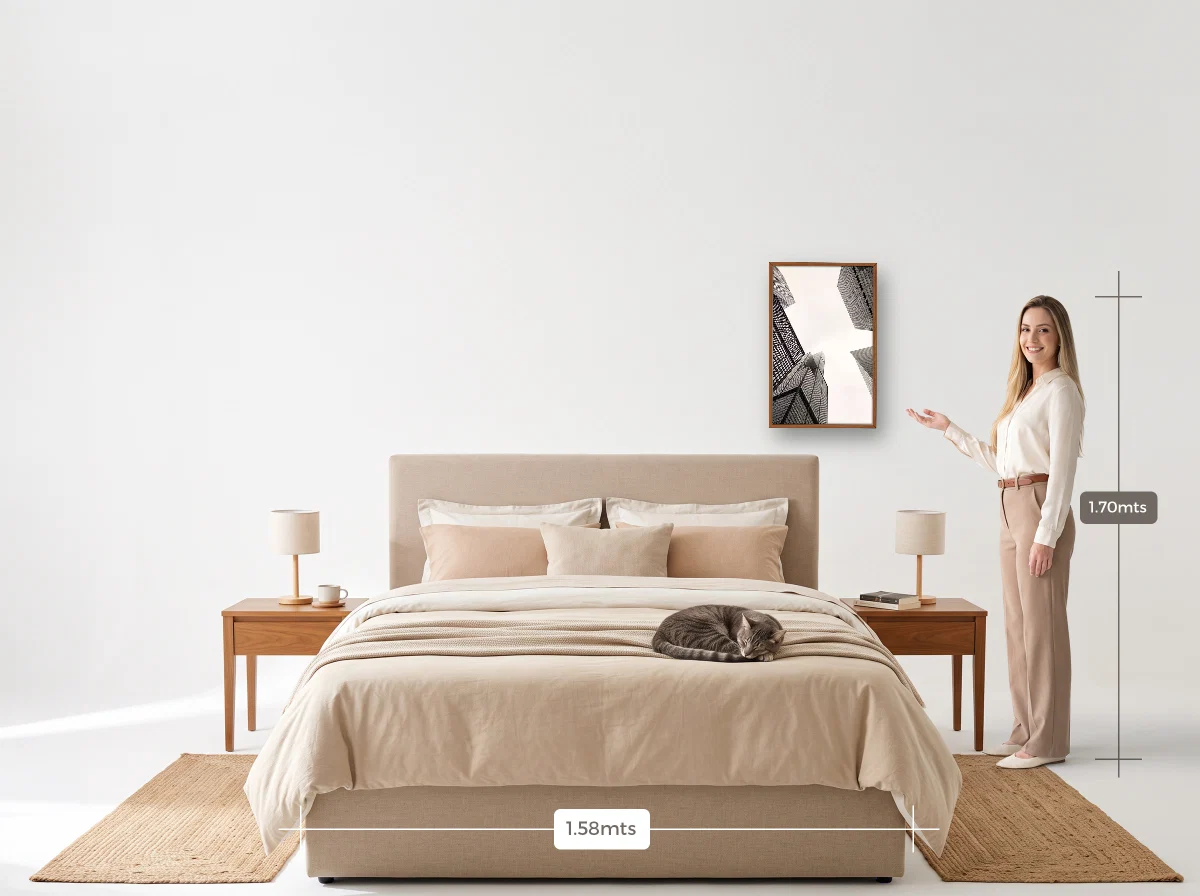 Quadro 40×60 · Caixa · freijó · Quarto · cama queen