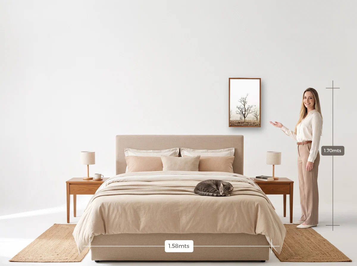 Quadro 40×60 · Caixa · freijó · Quarto · cama queen