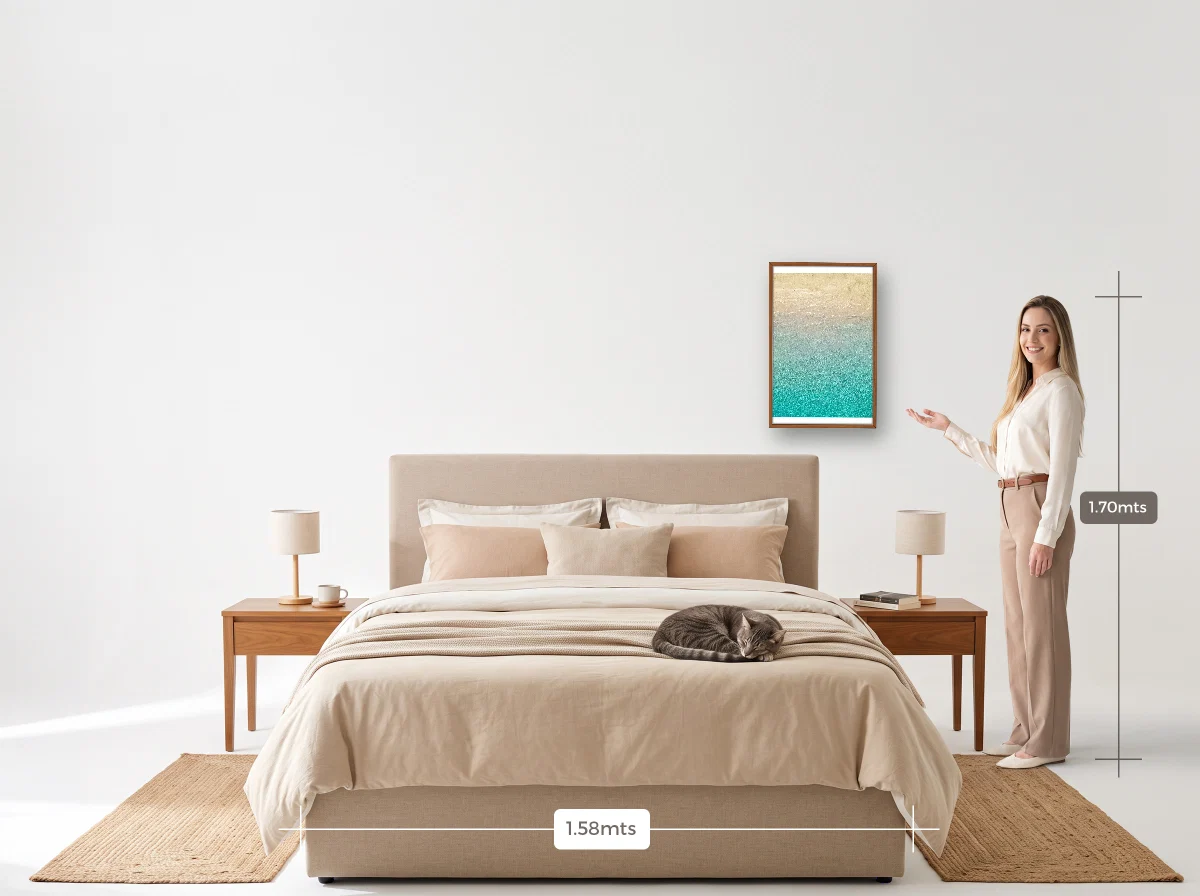Quadro 40×60 · Caixa · freijó · Quarto · cama queen