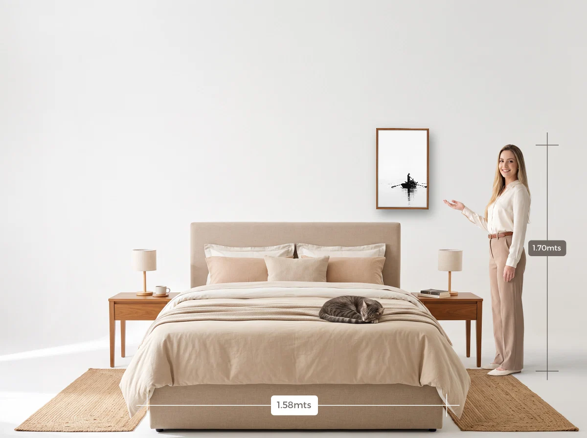 Quadro 40×60 · Caixa · freijó · Quarto · cama queen