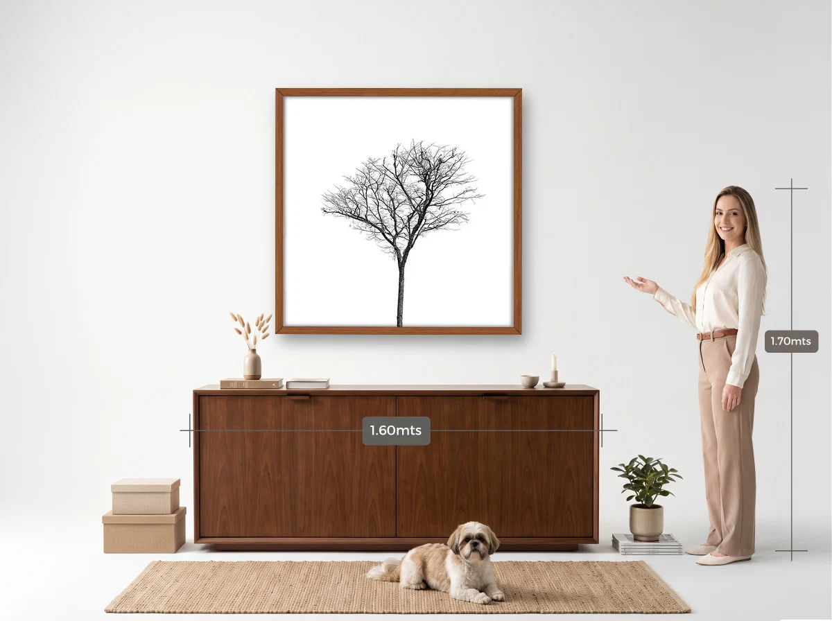 Quadro 100×100 · Caixa · freijó · Hall · aparador de 1,60 m