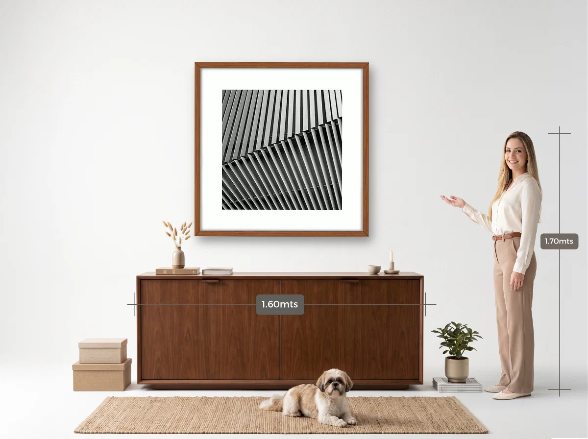 Quadro 100×100 · Caixa · freijó · Hall · aparador de 1,60 m