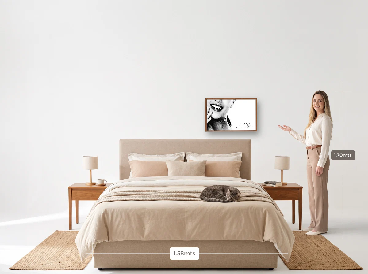 Quadro 40×60 · Caixa · freijó · Quarto · cama queen